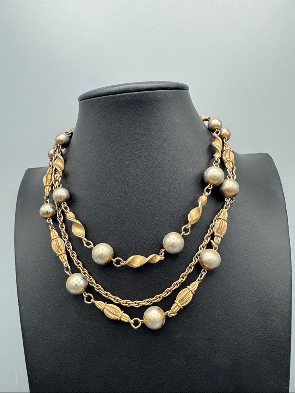 Vintage Multi-Strand Gold-Tone Beaded Necklace